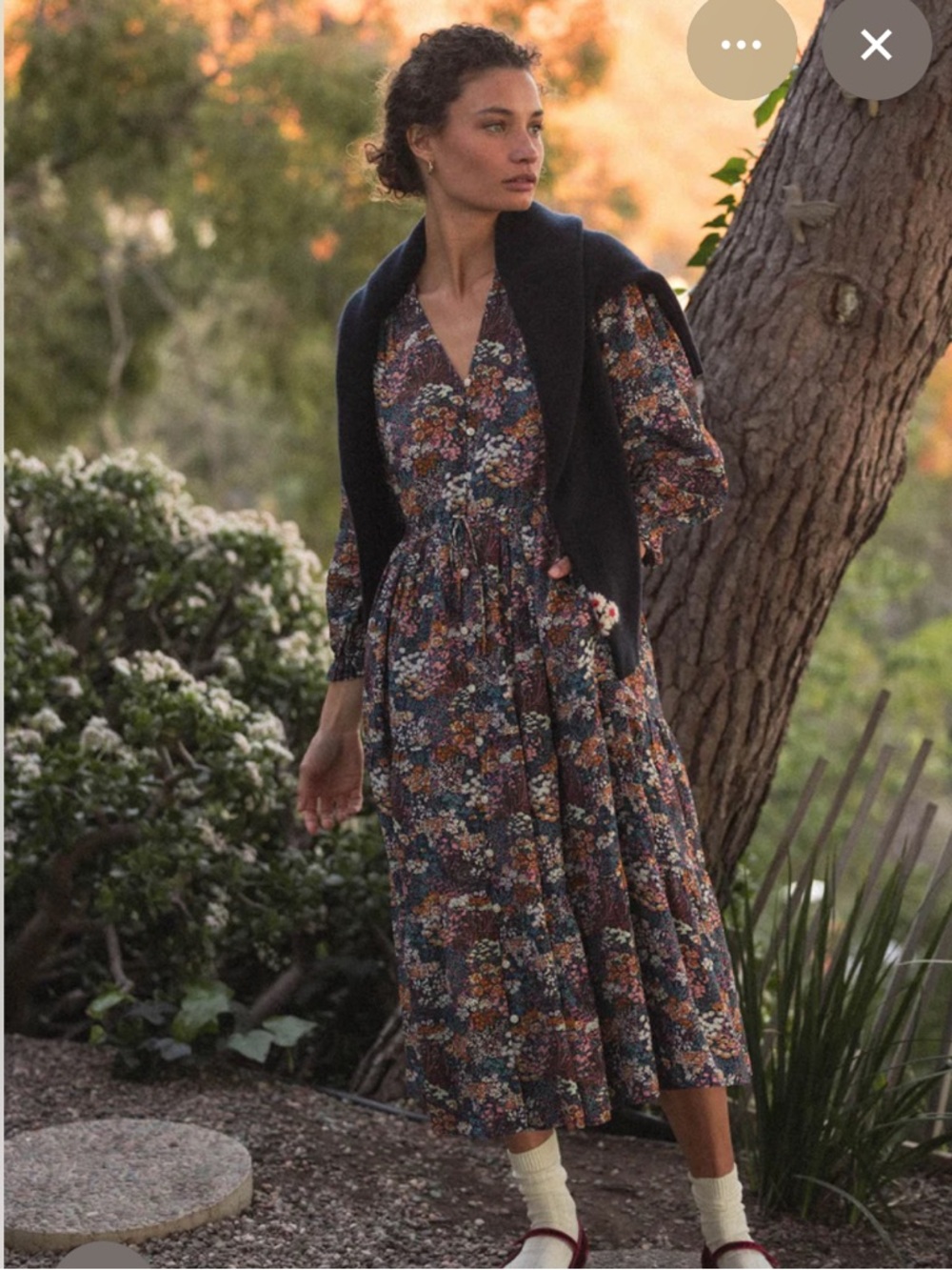 Trovata Sylvie Dress Birds of Paradis Navy Multi Floral Midi Dress New Size Med